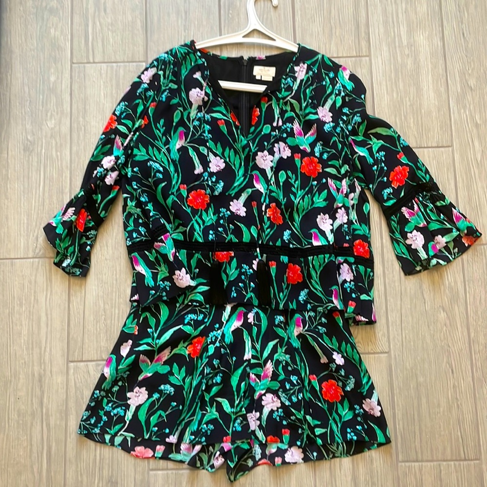 Kate Spade Jardin floral hummingbird romper, size 6
